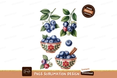Blueberries bowls branches cinnamon fruit leaves Product Image 1