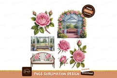 Pink Roses Conservatory Bench Greenhouse floral garden Product Image 1