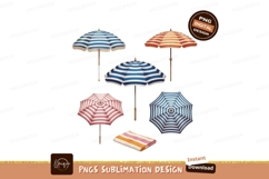 Striped beach umbrellas and folded towel blue white Product Image 1