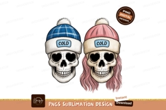 Skulls wearing winter hats cold blue Product Image 1