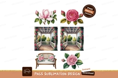Pink floral elements and garden gazebo magnolia rose Product Image 1