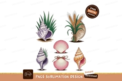 Seashells and Wheat Stalks Arrangement green pink Product Image 1