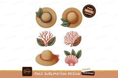 Straw hats coral and seashell leaves Product Image 1