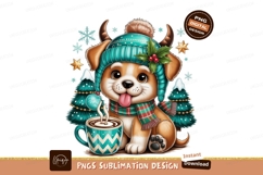 Festive puppy with hot drink and winter decorations Product Image 1