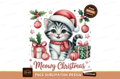 Adorable kitten wearing Santa hat and scarf christmas Product Image 1