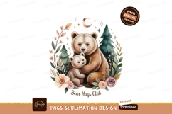 Mother bear hugging cub surrounded by floral elements Product Image 1
