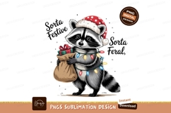 Festive raccoon holding gifts and wearing Christmas hat Product Image 1