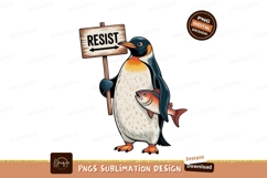 Penguin holding fish and resist sign protest Product Image 1