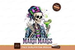 Skeleton holding margarita with colorful hair and bow Product Image 1