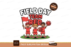 Cheerful children supporting team red flag pompom Product Image 1