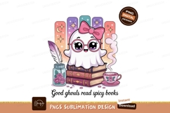 Cute ghost reading books with tea image Product Image 1