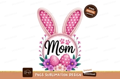 Pink bunny ears mom with eggs and flowers white Product Image 1