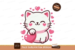 Kawaii white cat holding pink heart kitten cute Product Image 1