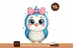 Fluffy blue bird with pink polka dot bow white Product Image 1