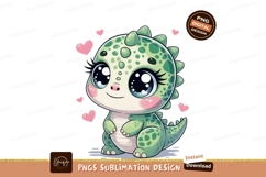 Cute green dinosaur with big eyes and pink hearts image Product Image 1