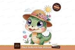 Cute green alligator wearing straw hat with flowers Product Image 1