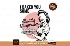 Woman holding cupcakes retro style baking vintage Product Image 1