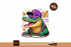 Festive alligator wearing purple hat star sunglasses and bea Product Image 1