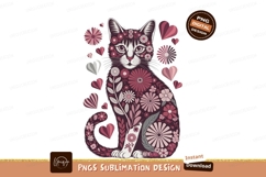 Floral Cat Hearts pink purple Product Image 1