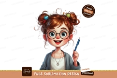 Cheerful girl with apples in hair and pen happy glasses Product Image 1