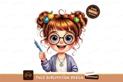 Cheerful girl with apples and pen happy glasses Product Image 1