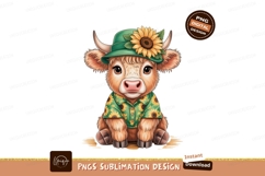 Adorable Highland Cow Wearing Sunflower Hat and Shirt Product Image 1