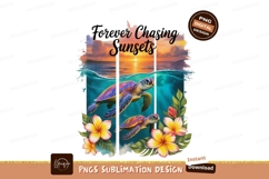 Colorful turtles swimming ocean sunset water tropical Product Image 1