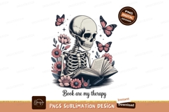 Skeleton reading book surrounded by flowers and butterflies Product Image 1