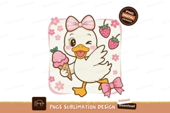 Cute duck with ice cream and strawberries strawberry Product Image 1