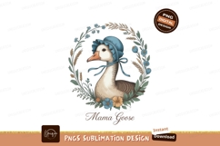 Goose wearing bonnet surrounded by floral wreath blue Product Image 1
