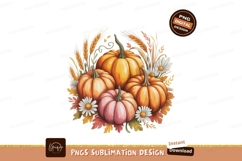 Autumn pumpkins with wheat and daisies orange pink Product Image 1