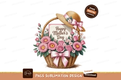 Pink floral basket straw hat greeting flowers roses Product Image 1