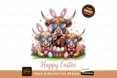 Highland cows wearing bunny ears and heart sunglasses Product Image 1