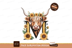 Highland cow floral letter M image Product Image 1