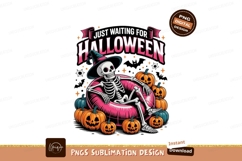 Skeleton waiting for Halloween pumpkins witch Product Image 1