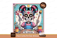 Skeleton crafter with colorful hair and art supplies Product Image 1