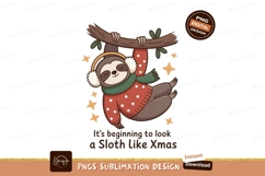 Festive sloth hanging on branch wearing sweater and earmuffs Product Image 1