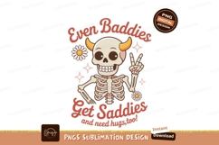 Skeleton with horns and flowers peace gesture Product Image 1