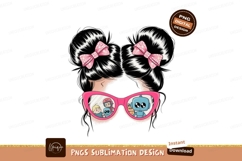 Girl with pink bows and glasses reflecting robots hair Product Image 1