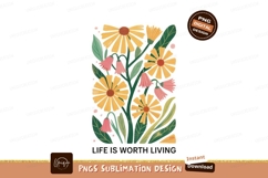 Yellow pink flowers foliage illustration image Product Image 1