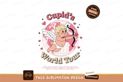 Cupid flying with bow and arrow around globe cherub Product Image 1