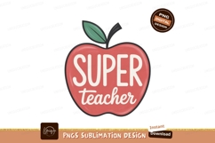 Red apple super teacher illustration green leaf Product Image 1