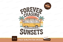 Yellow van surfing sunset palms retro Product Image 1