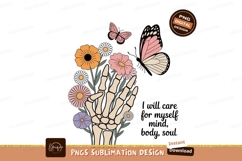 Skeleton hand holding flowers and butterflies pink Product Image 1
