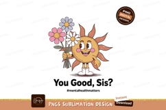Cheerful sun character holding flowers bouquet pink Product Image 1
