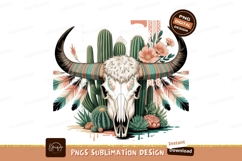 Boho bull skull with cactus and feathers horns succulent Product Image 1