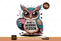Colorful owl with coffee mug pink blue Product Image 1