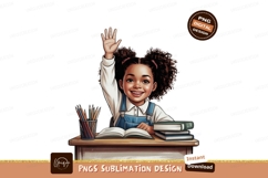 Young girl raising hand in classroom education Product Image 1
