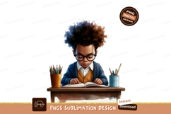 Young boy reading with pencils book glasses Product Image 1