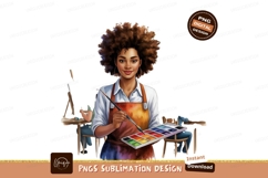 Artist holding watercolor palette and brush woman afro Product Image 1